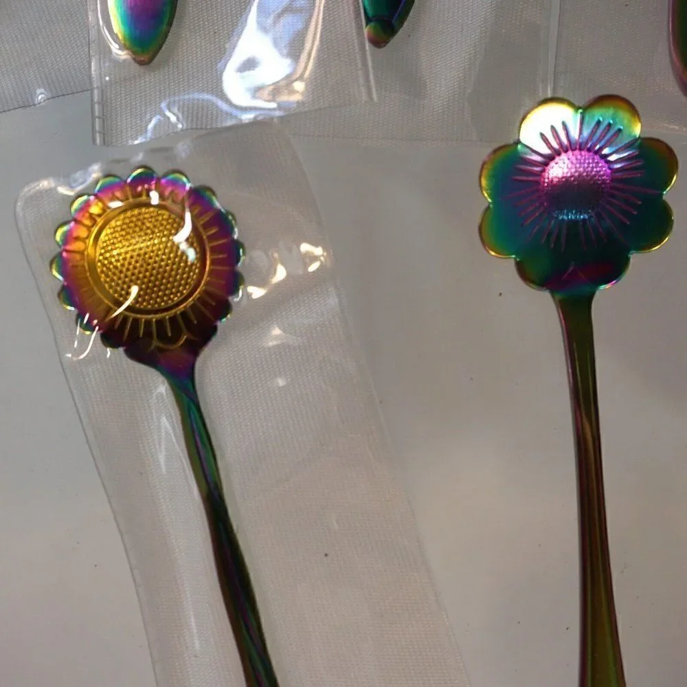 Flower Spoon Set Rainbow Color Stainless Steel Tableware Creative Coffee Spoons